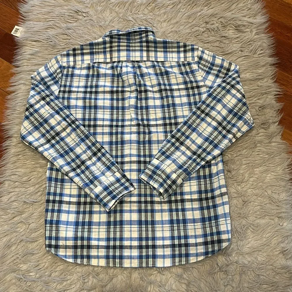 Jcrew men’s white, blue and teal plaid‎ long sleeve cotton button down